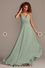 Dusty Sage David’s Bridal Size 16 Spaghetti Strap Full Skirt Dress STYLE# F20064