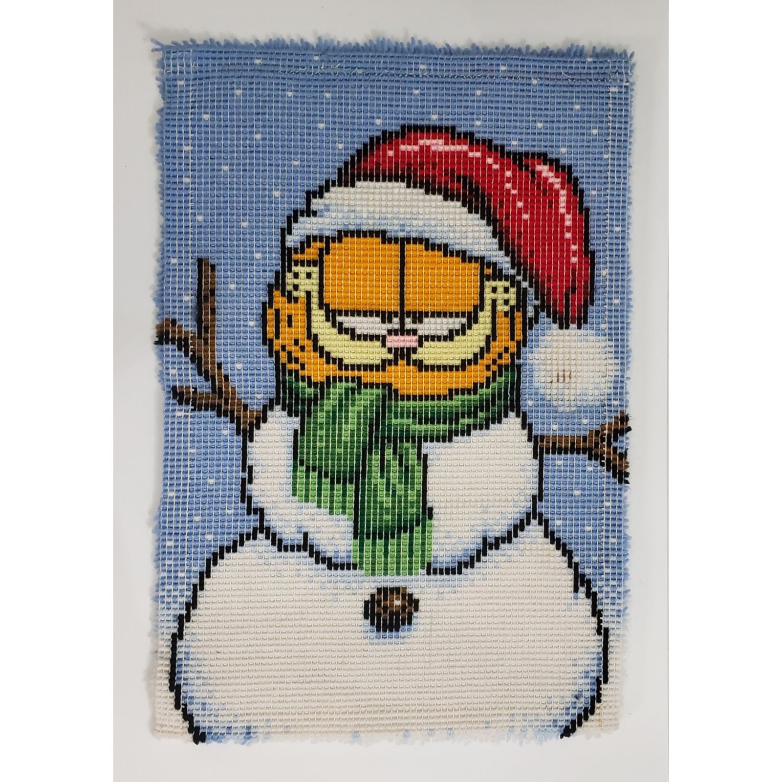 Vintage Garfield the Cat Snowman Completed Latch Hook Rug or Wall Hanging eBay