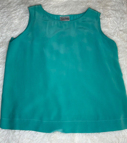 Diane von Furstenberg Size 1X Silk Assets Solid Green Sleeveless Tank Blouse - Picture 4 of 7