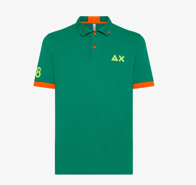 Sun 68 - Polo con logo fluo Verde prato Taglia M