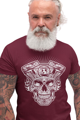 Biker Shirt Skull Engine T-Shirt Rocker Bike Motorrad High Quality