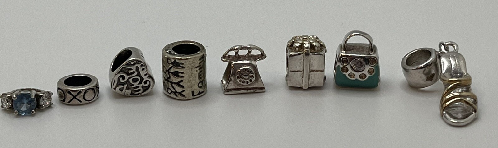 925 Sterling Silver Charm Bracelet Bead for Purse Ring Mom Gift XOXO Family Phone Heel-image