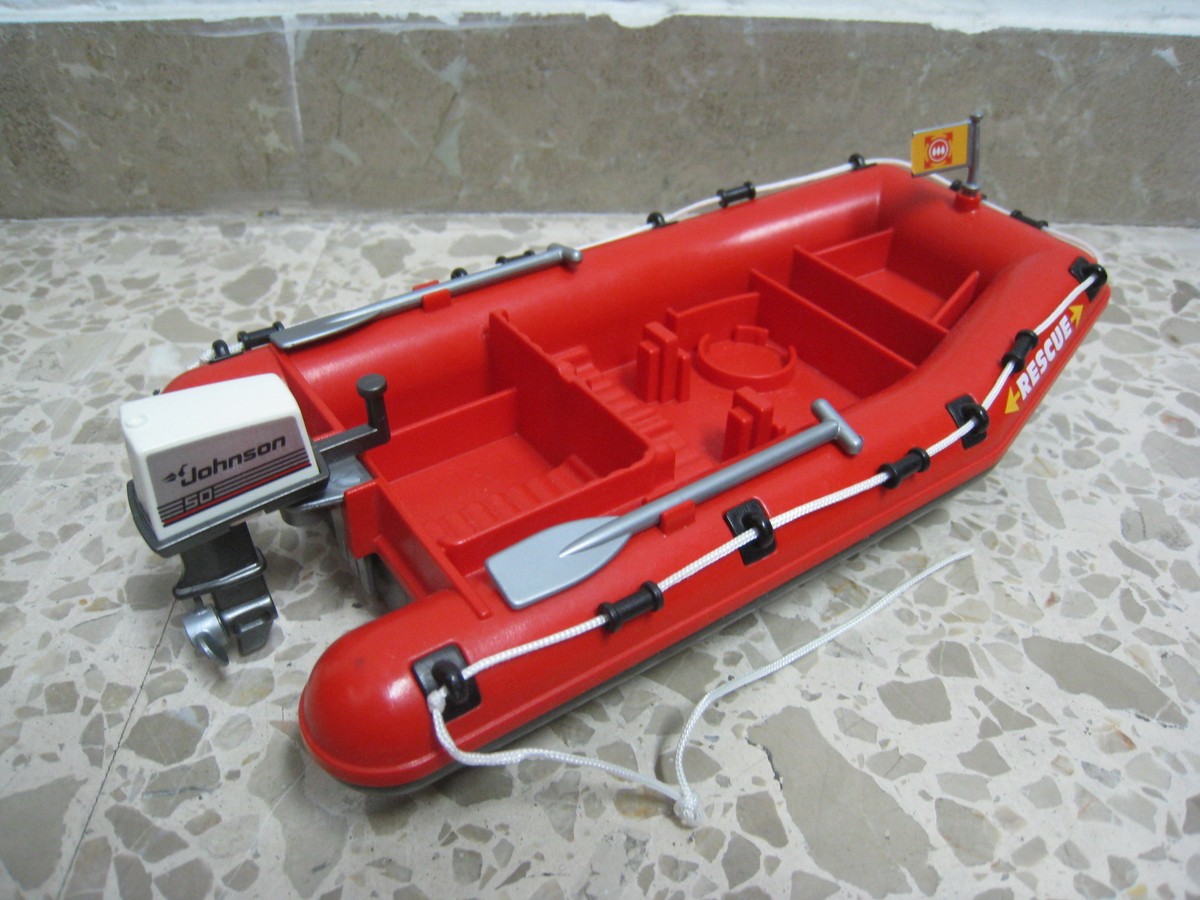 Lot Playmobil 4428 Vintage - Hélicoptère, Bateau Zodiac Et Ambulance - Secours 2005