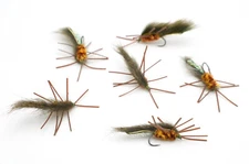 Small Zirdle Bug Flies - Olive color (6 pack of flies) on BARBLESS size 10
