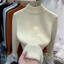 Turtleneck Thicken Pullovers Woman Winter Plus Velvet Sweater Lined Warm Tops