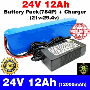 24V 12Ah Battery 24v 12000mah Rechargeable 7S4P Battery Pack + Charger for  eBike | eBay