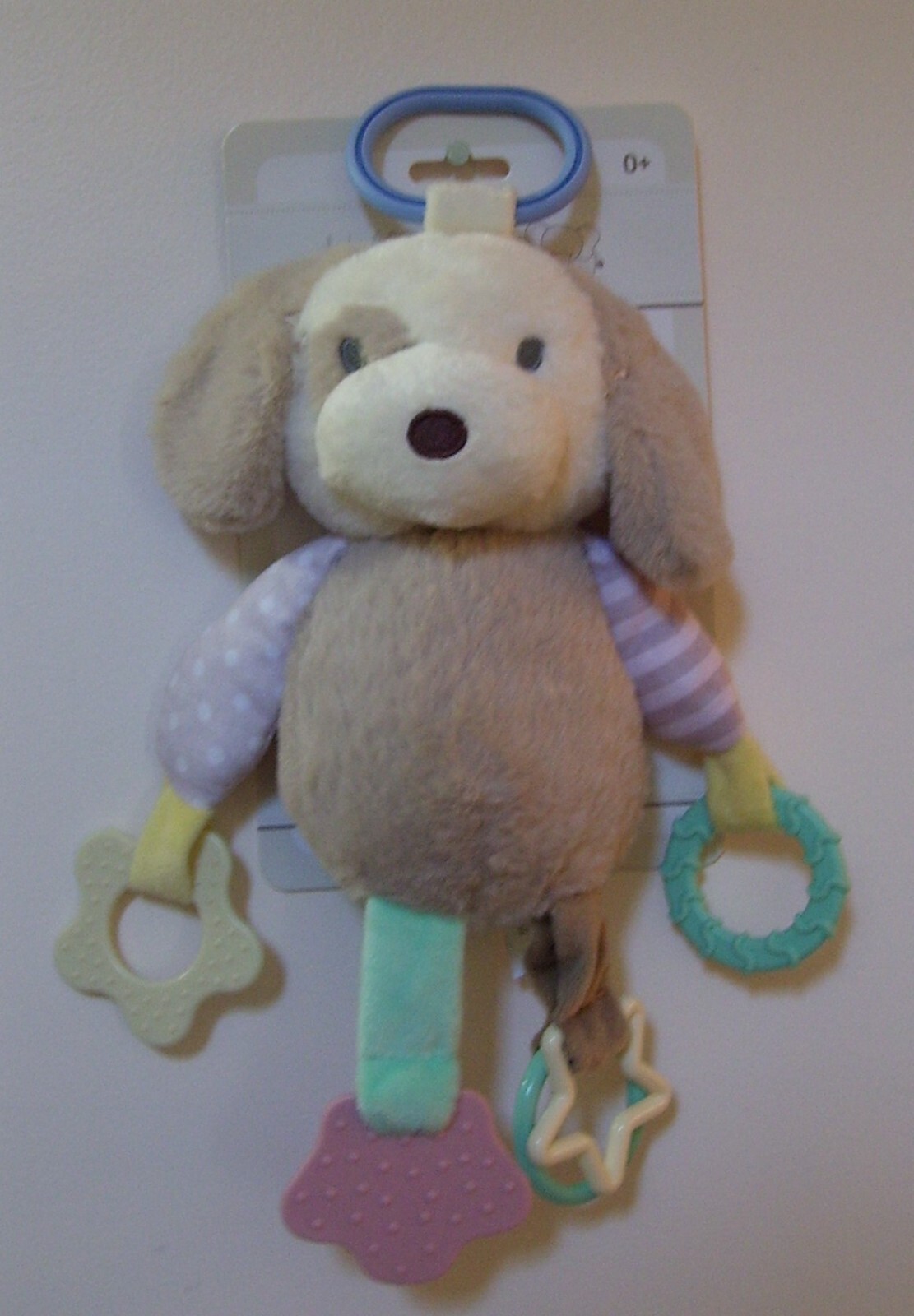 Kelly Baby Plush Clip On Puppy Dog Stroller Activity Teething Baby Toy w Rattle