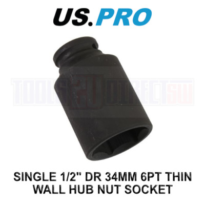 US PRO Tools 34mm Deep 1/2'' Dr Impact Thin Walled Hub Nut Socket 6PT 3791