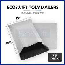75 13 x 16 EcoSwift White Poly Mailers Shipping Envelopes Self Seal Bags 2.35MIL