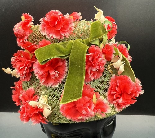 Bintage 1950’s Vincent de Koven Mesh Flower and Berry Ladies Hat Unique - 第 6/8 張圖片
