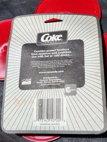 Vintage Coca Cola Deco Plastic Coasters Summertime Memories 4 in. Set 4 Opened - Picture 9 of 10