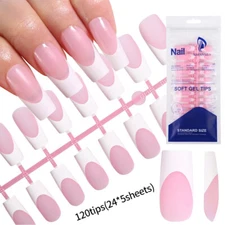 120Pcs False Nails French White Line Artificial Nail Tips Square Full Cover Long