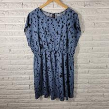 Emery Rose Womens Plus 2XL Dress Fit Flare Mini Sleeveless Blue Black Watercolor