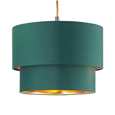 Modern 10" Forest Green Cotton Double Tier Ceiling Shade with Shiny Copper In...