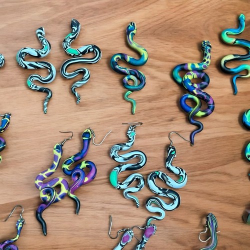 Huge Lot Polymer Clay Snake Earrings Necklaces Handmade Jewelry Making Charms - Picture 6 of 7