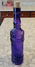 Cobalt Blue Purple Imperial Glass Bottle Rope Design 11.5" Tall Vintage w Cork