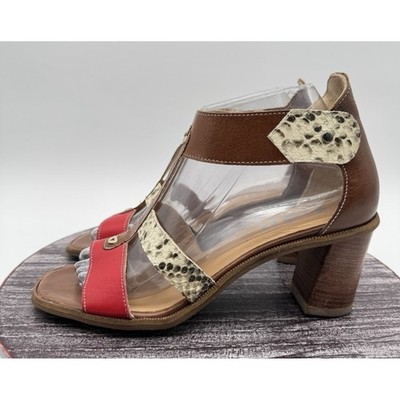 Fidji Heels Womens 39 US 8 Open Toe Block Heel Hook & Loop Shoes Snake Strappy