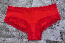 NWT VICTORIA'S SECRET PINK RED RIBBED KNIT FLORAL LACE CHEEKY PANTIES