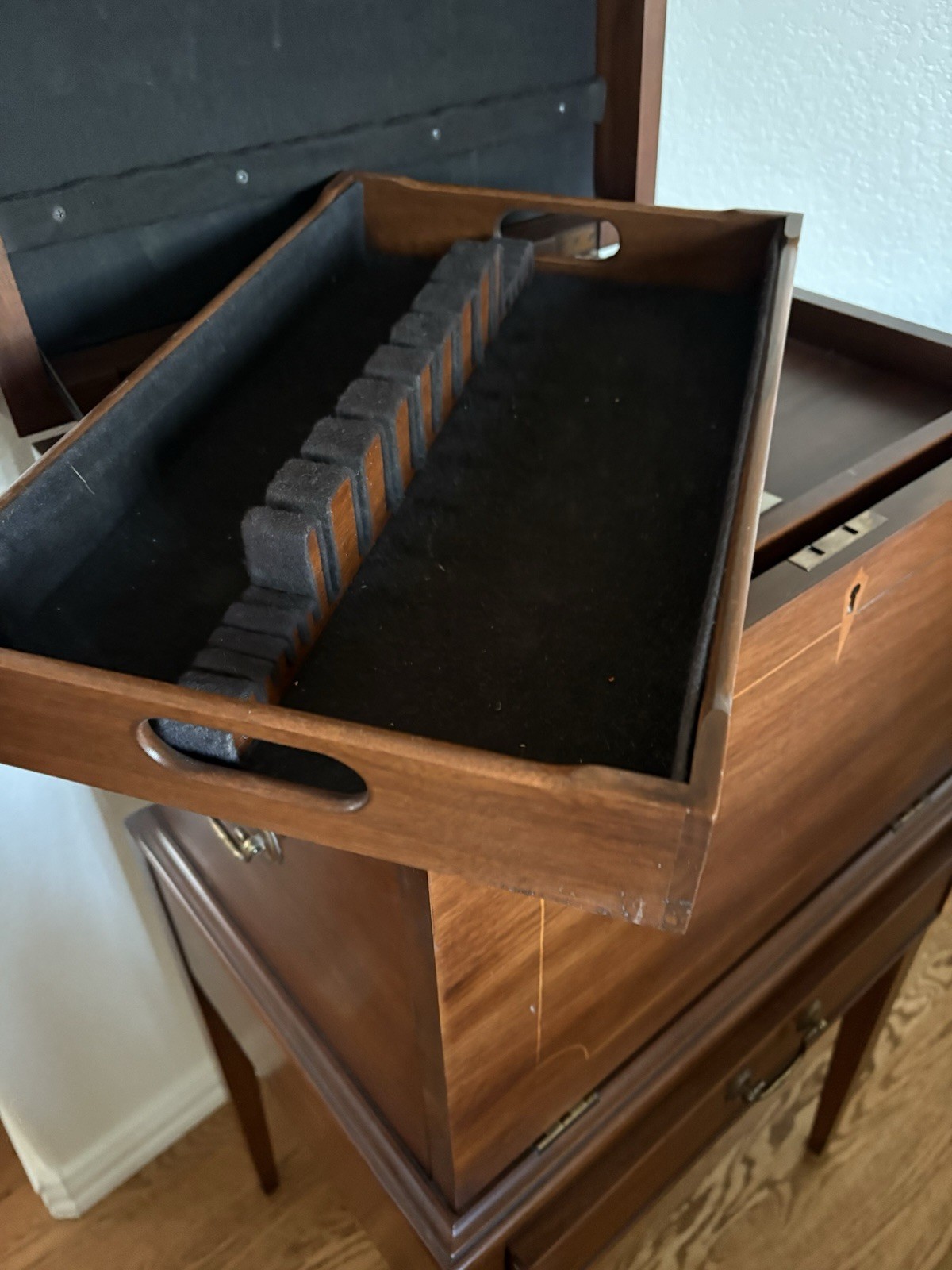 Virginia Galleries Henkel Harris Silver Chest On Stand Solid American Black Waln