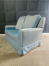 Vintage Antique Style 2 Seater Lounge Sofa in Damask Sky Blue & Gold Couch
