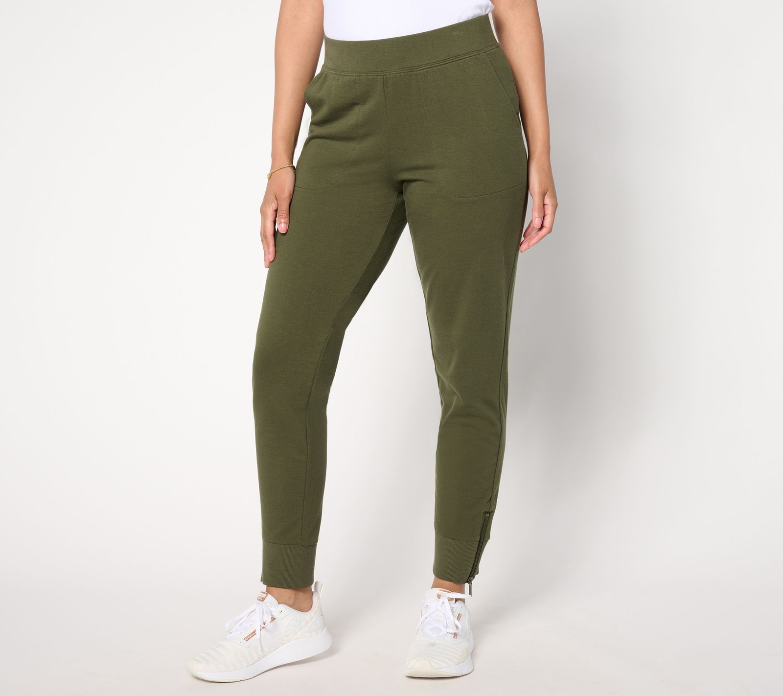 Denim & Co. Women's Petite Pants PL Active French Terry Jogger Green A659426