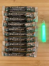 Lot of 10 Cyalume Green ChemLight Glow Sticks 4" Military Grade 12 Hour Light