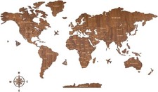 Creawoo Mappa del Mondo in Legno da Parete Decorazione, Noce Mappamondo in Legno