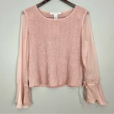 Vintage Silk Crinkle Blouse Women’s Size XL Chiffon Bell Sleeves Sheer 90’s Y2K