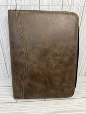 DayTimer Planner Brown Leather Organizer 7 Ring Binder Zip Around Vintage 8x10.5
