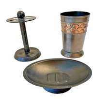 3 pc Bronze Tone Bathroom set, Tooth Brush holder, soap dish , tumbler