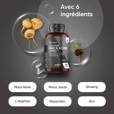 Complément Alimentaire Maca Noire 5000 Mg Avec Ginseng Et L-Arginine - 120 Capsules Vegan - Marque Vegavero