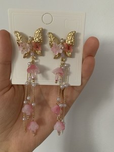 Authentic Metal & Resin Butterfly Drop Earrings 14K Gold Plated Art Jewelry