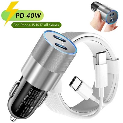 40W Fast Car Charger PD USB-C to USB-C Cable For iPhone 17 Air 16Plus 15 Pro Max