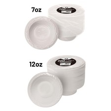 White Plastic Bowls Reusable Disposable Party Bowl Dessert Catering 7oz & 12oz