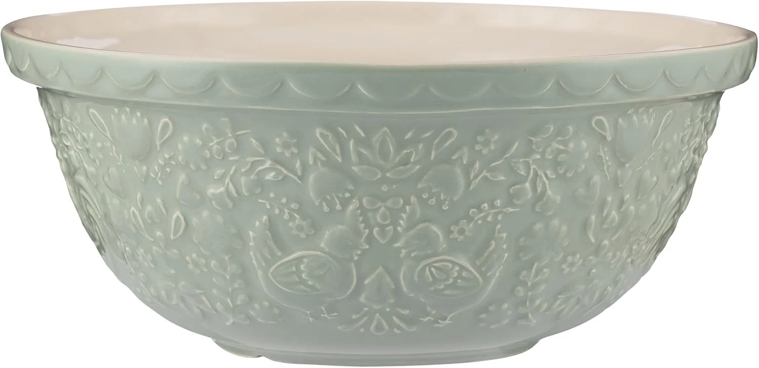 Mason Cash Home to Roost Mixing Bowl Green 29cm 4L Earthenware Bowl Embossed