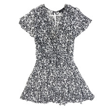 Y2k Trixxi Floral Chiffon Plunge Blouson Faux Wrap Black White Dress Medium M