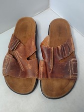 Eddie Bauer Mens Brown Leather Two Strap Sandals Slides Shoes 9 Comfort O