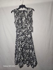 Chaps 10 Women's Black White Animal Print Fit & Flare Sleeveless Knee Dress