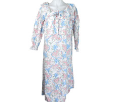 Lanz of Salzburg Vintage Large Nightgown Long Flannel Floral Ribbon Print USA