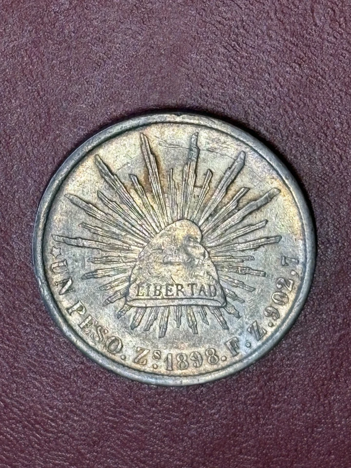 1898 Zs Mexico Silver Un Peso AU – Zacatecas Mint KM#409.1 - Image 2 of 4