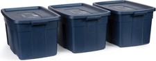 Roughneck Tote 31 Gal 3 Pack Made in USA Dark Indigo Metallic Rugged Plastic