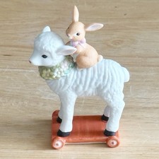 Vintage Schmid Gordon Fraser Bunny Riding Lamb Easter Porcelain Figurine 1984