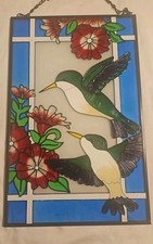 Hummingbird Faux Stained Glass Panel/ Suncatcher 16x10 in