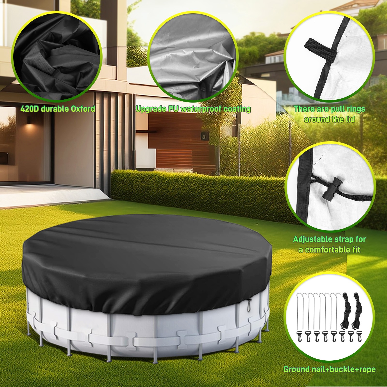 18Ft Above Ground Pool Covers Round Winter Tarp Covers Garden Yard Swimming Pool