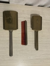 Art Deco Vanity Brush and Comb Set Vintage Brass Plated Hair Brush Grooming Set