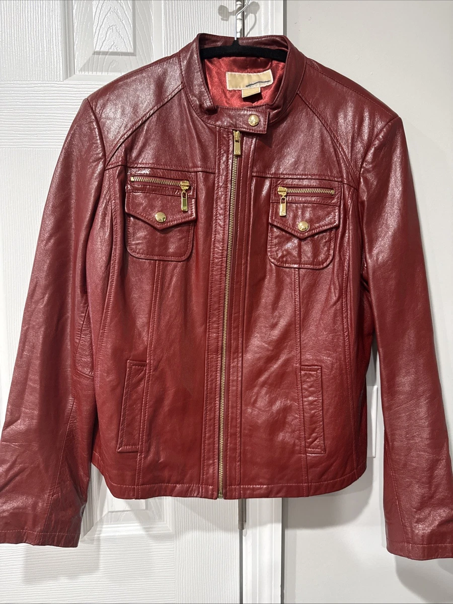 Michael Kors Leather Outer Shell Red Coats, Jackets & Vests for
