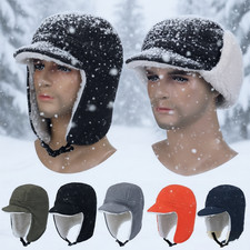 Fleece Hat with Ear Flaps Outdoor Thermal Windproof Warm Flat Cap for Men Women