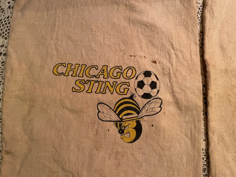 Lote de 2 bolsas vintage Chicago Sting/Dr. Pepper de lona con cuerda + enfriador años 70 Foto 2 de 4