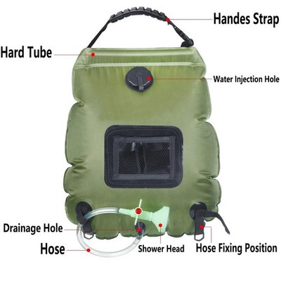 Solar Shower Bag, 5 gallons/20L Solar Heating Premium Camping Shower Bag Hot Wat