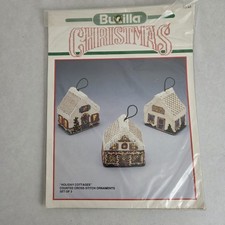 VTG Bucilla 82751 Holiday Cottages Counted Cross Stitch Kit Ornaments 3D